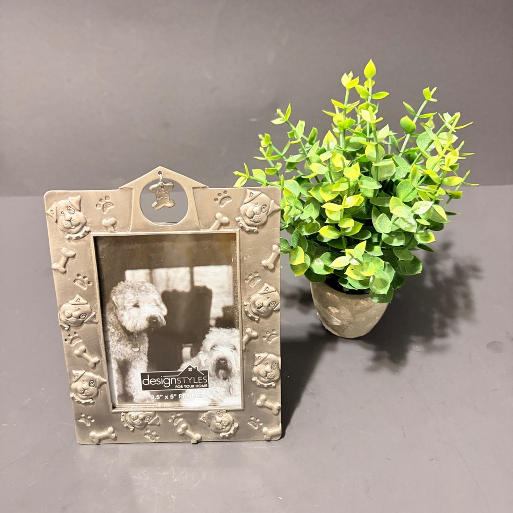 DesignStyles Dog Theme Metal Picture Frame 3.5x5 Flea Bag Bone Charm Pewter Tone
